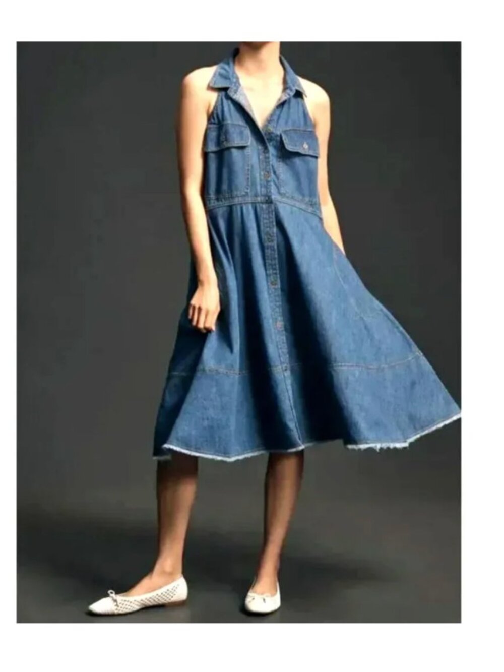 Pilcro Denim Halter Swing Midi Dress - XS - transitional piece!